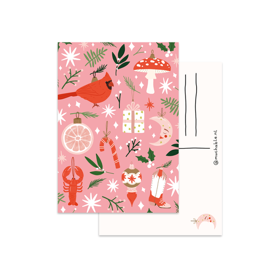 Kerstkaart - Pink Ornaments