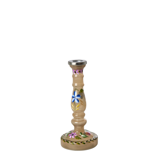 RICE - Glass Hand-painted Candlestick - Brown