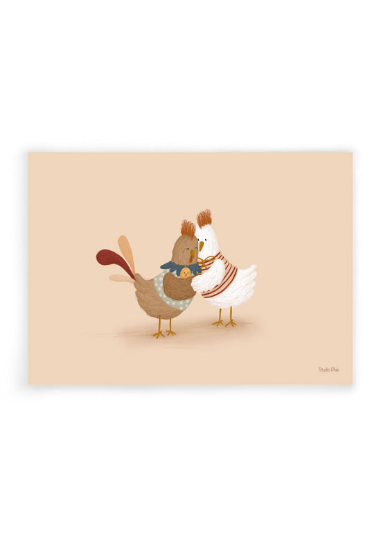 Card - Cuddling Chickens with Chick