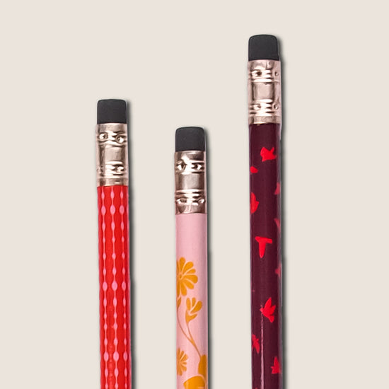 Pencils - Set of 6 - Red Flower Birds