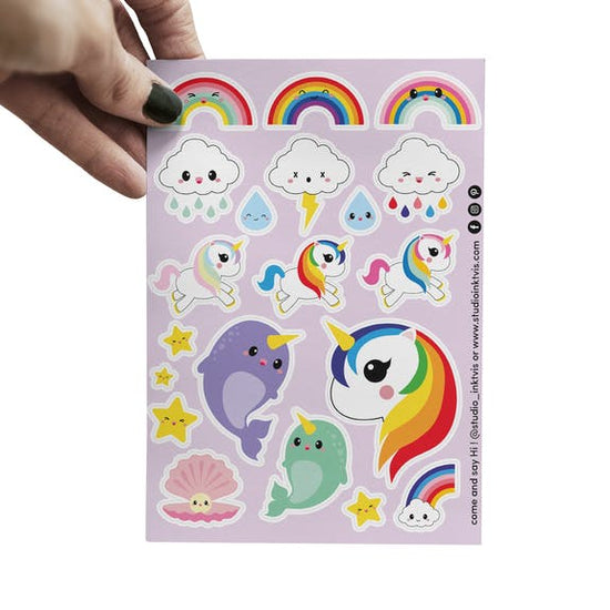 Sticker sheet - Unicorn Narwhal Rainbow