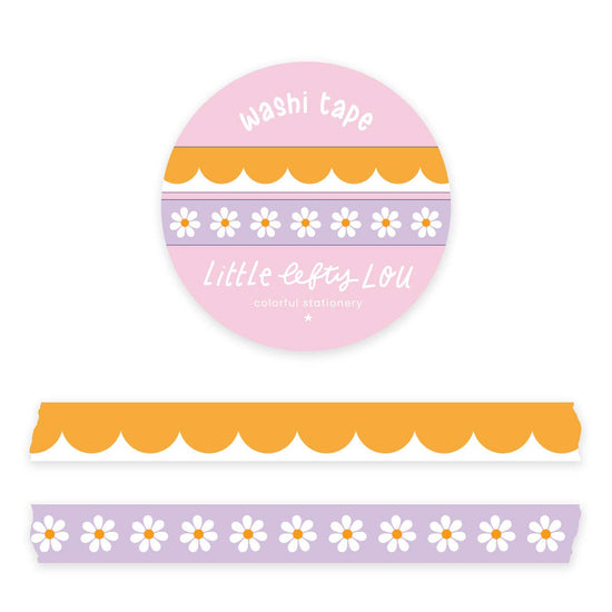 Washi Tape Set - 2 Slim Ocher Scalloped and Lilac Daisies