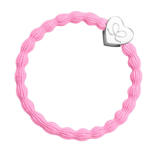 Hair elastic - Silver Heart Neon Pink